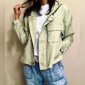 Avec Les Filles Zip-up Hooded Jacket With Pockets Boxy Oversized Green Women's M